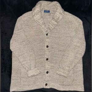 Polo RL Oatmeal Beige Cotton Woven Knit Shawl Cardigan Sweater
-Size Large